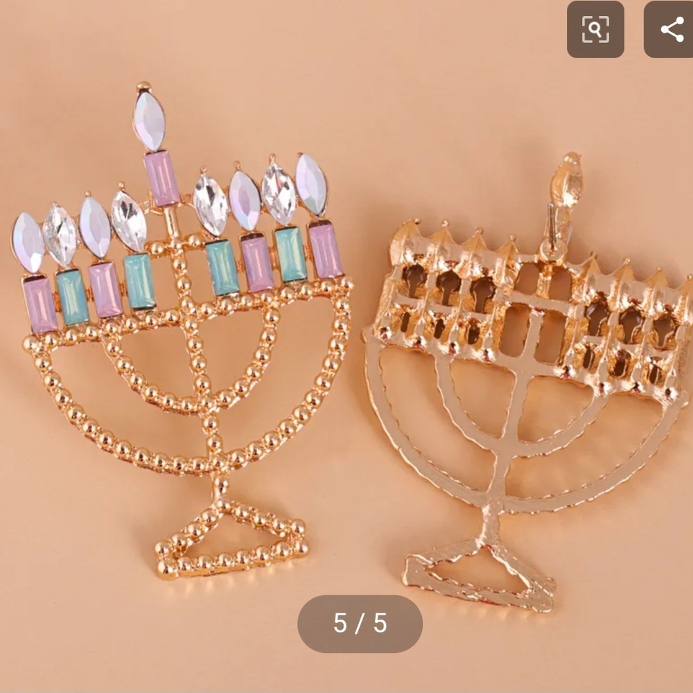 Menorah Earrings Colorful Hanukkah Earrings - Picture 6 of 9